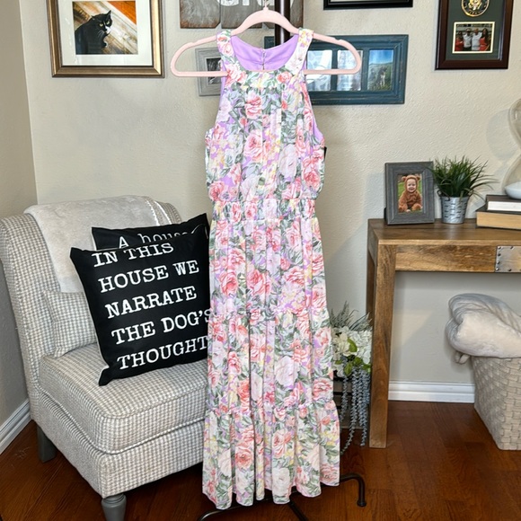 Stella & Julie | Macy’s | Tiered Pastel Floral Sleeveless Maxi Dress Size 4 - Picture 2 of 14